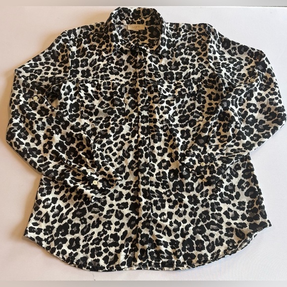 LOFT Outlet Women’s Button Up Snow Leopard Print Long Sleeve Collared Blouse S - Picture 3 of 13